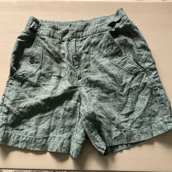 Athleta Linen Shorts Voyager Green Color‎ High Waist Sz 6 casual elastic waist - Picture 1 of 8